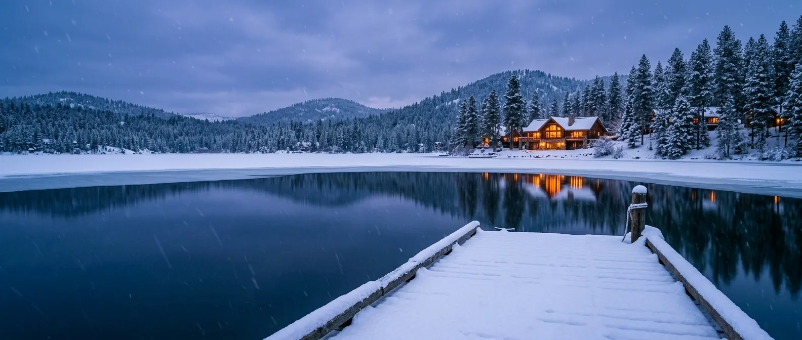 The same dock in deep winter snow