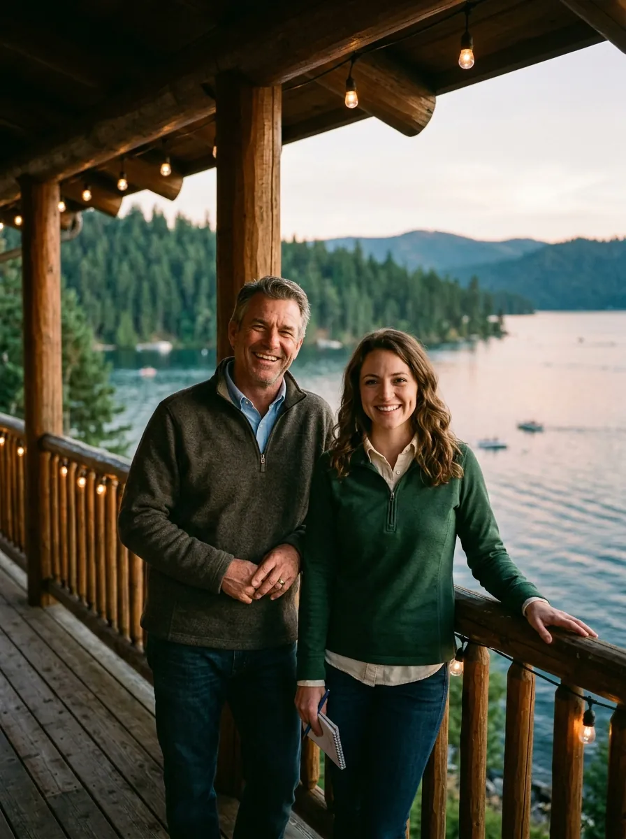 Anne and Wes Calloway on the lodge porch